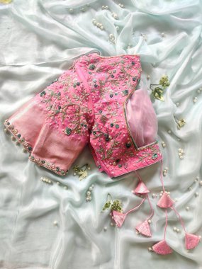 Sari giymiş kadınlar için eşsiz tasarımcı bluzları.