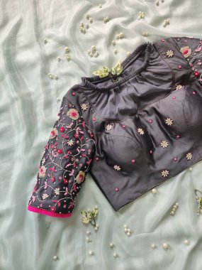 Sari giymiş kadınlar için eşsiz tasarımcı bluzları.