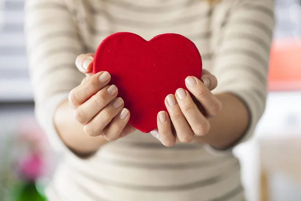 Kırmızı Bir Kalp Tutan Eller — Stok fotoğraf