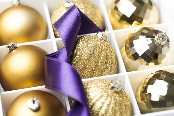 Gouden Kerstballen Het Vak — Stockfoto