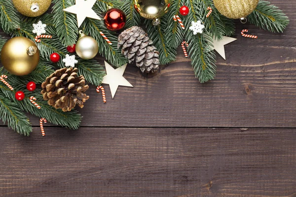 Kerstmis Nieuwjaar Decoratie Houten Achtergrond Ruimte Voor Een Tekst — Stockfoto