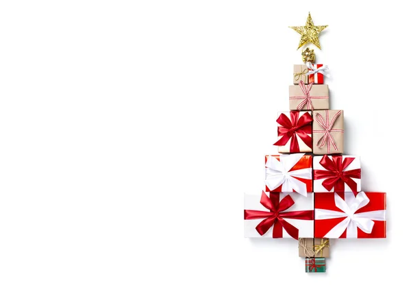 Christmas Tree Made Gifts Isolated White Background — Stock Photo, Image