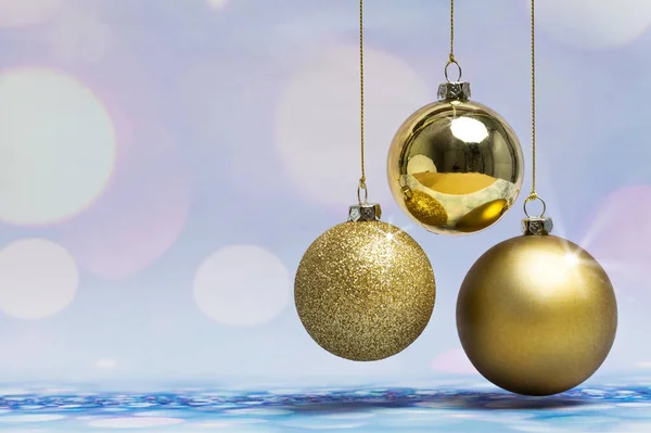 Kerst Ballen Decoratie Tegen Lights Bokeh Blue Backround — Stockfoto