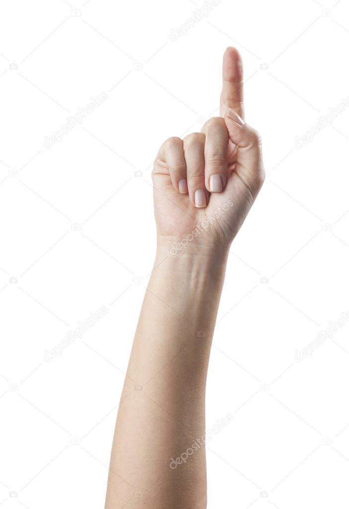 Woman's hand with the index finger