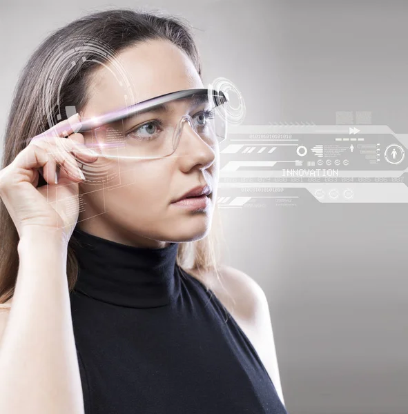 Woman with futuristic smart glasses — Stock Photo, Image