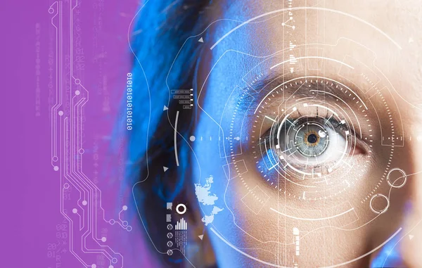 Menschliches Auge und grafische Oberfläche. Smart Wearable Technology — Stockfoto