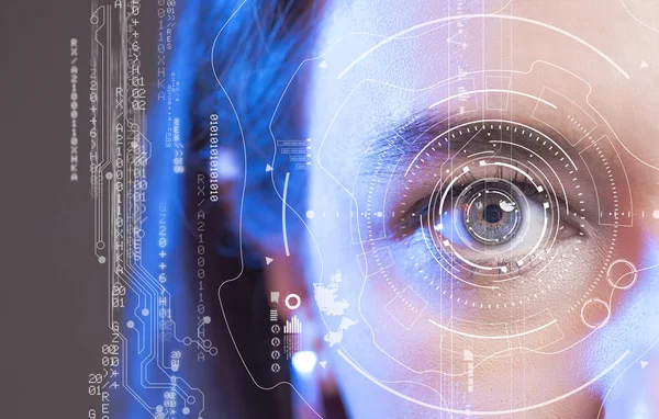 Human eye and graphical interface. Smart wearable technology con — Stock Photo, Image