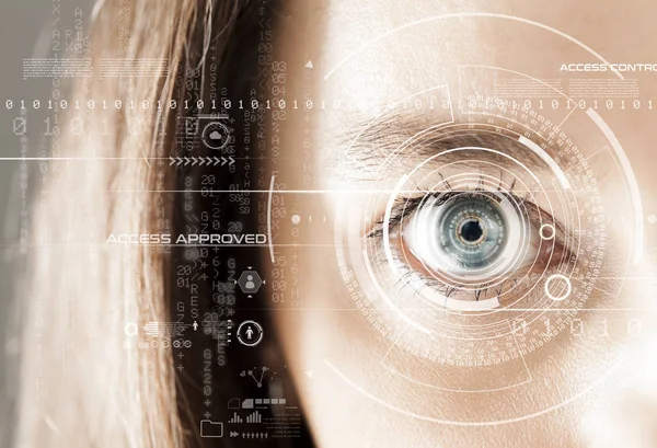 Human eye and graphical interface. Smart wearable technology con — Stock Photo, Image