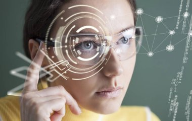 Woman in glasses with virtual screen