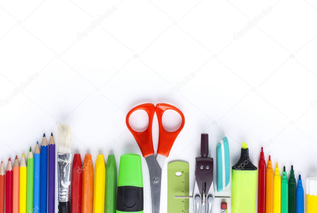 School supplies on white background. Back to school concept