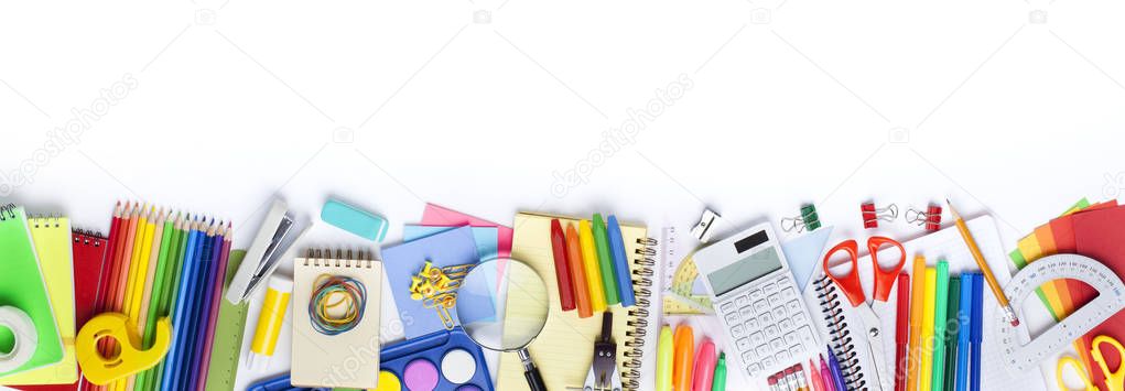 School supplies on white background. Back to school concept