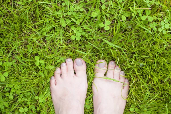 Jonge vrouw permanent in gras — Stockfoto