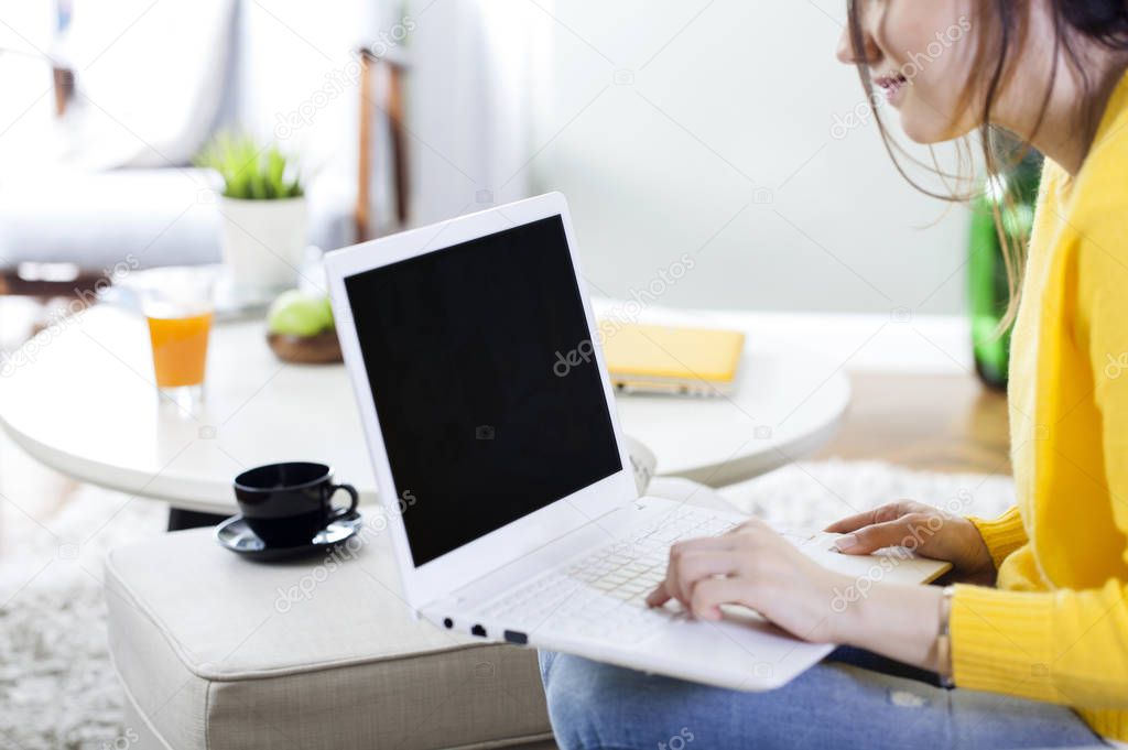 Young woman using laptop pc at home