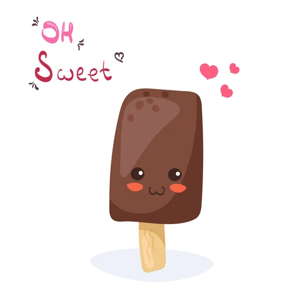 Kawaii Čokoládové Nátěrové Zmrzliny Vektorové Znaky Izolované Bílém Pozadí Vtipný — Stockový vektor