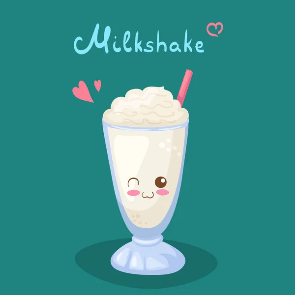 Kawaii Milkshake Vektorový Znak Izolovaný Tmavém Pozadí Vtipný Sladký Mléčný — Stockový vektor