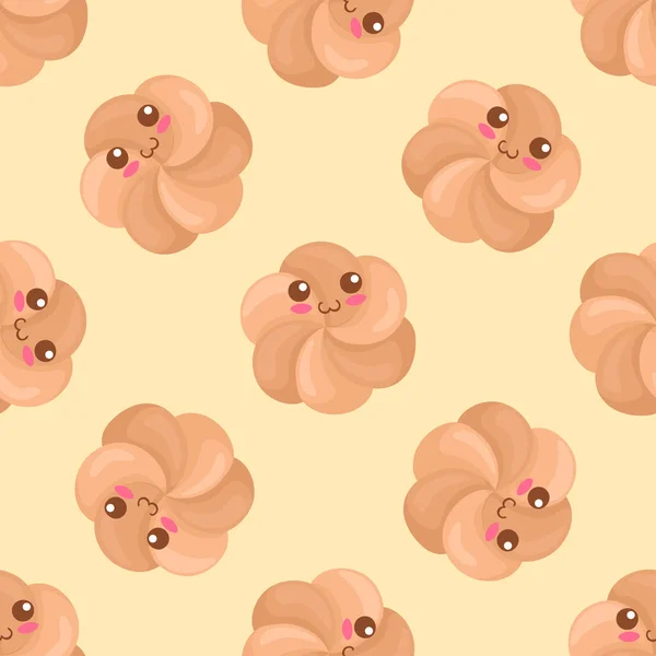 Patrón Vectorial Sin Costuras Con Galletas Forma Flor Kawaii Lindos — Archivo Imágenes Vectoriales