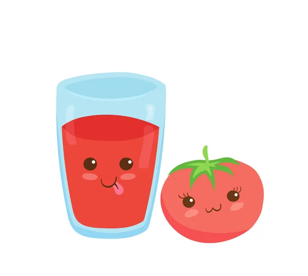 Zumo Natural Frutas Vaso Divertido Sonriente Vector Kawaii Beber Ilustración — Archivo Imágenes Vectoriales