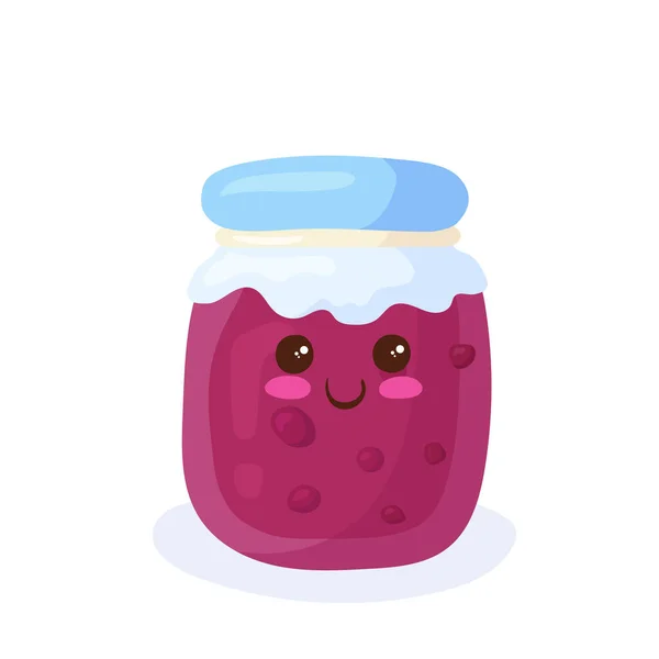 Illustration Vectorielle Kawaii Jam Jar Dessin Animé Plat Isolé Sur — Image vectorielle