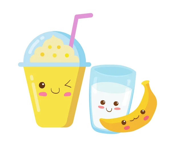 Ice Fruits Vegetables Smoothie Plastmugg Med Rikligt Skum Vector Kawaii — Stock vektor