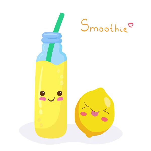 Zumo Frutas Smoothie Botella Vidrio Con Paja Vector Kawaii Bebida — Archivo Imágenes Vectoriales