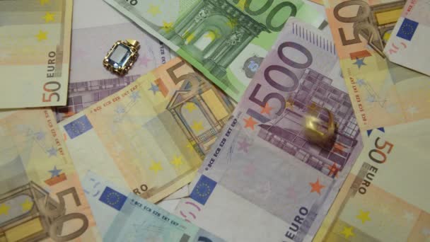 Euro Papírové Peníze Mince Šperky — Stock video