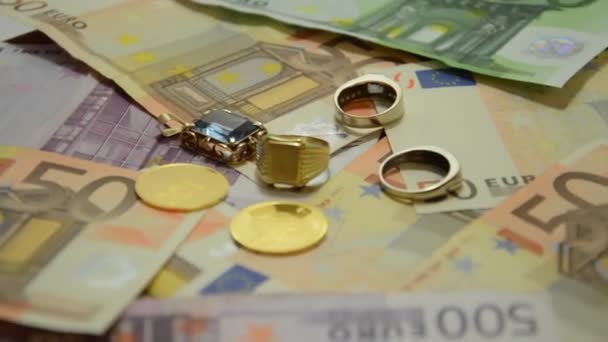 Euro Papiergeld Munten Sieraden — Stockvideo