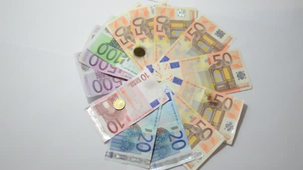 Monety Euro Spadają Banknoty Euro — Wideo stockowe