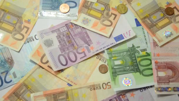 Euromunten Vallen Eurobankbiljetten — Stockvideo
