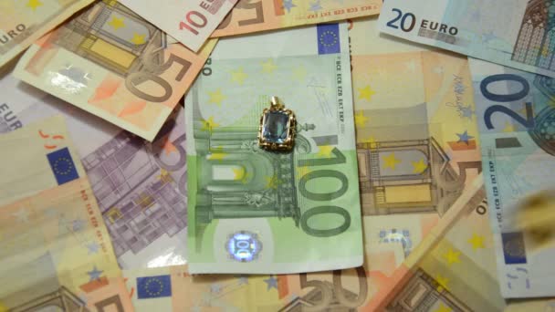 Euro Papiergeld Munten Sieraden — Stockvideo