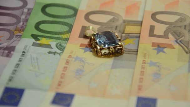 Euro Papiergeld Munten Sieraden — Stockvideo