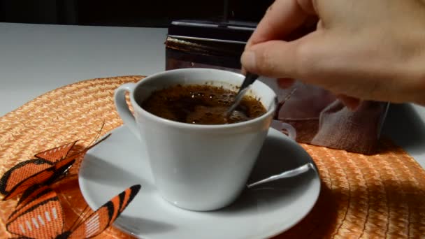 Kopje Koffie Tafel — Stockvideo