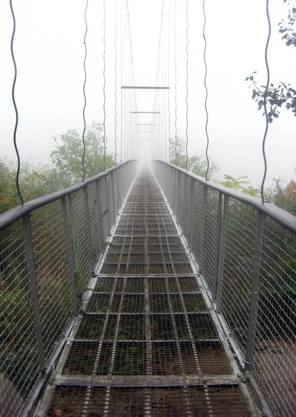 Ponte Suspensa Nevoeiro — Fotografia de Stock