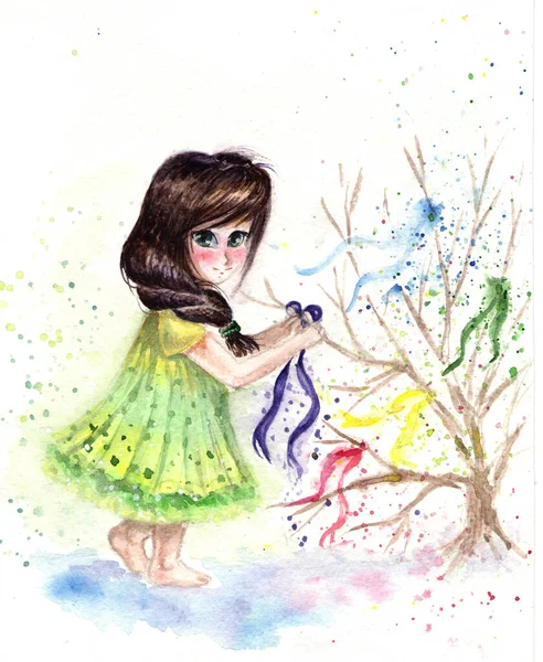 Illustration Aquarelle Une Fille Avec Ruban — Photo