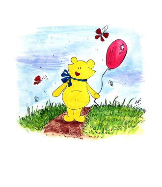 Ayı ve topun suluboya çizimi