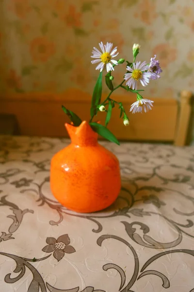 Marguerites Dans Vase Céramique Orange — Photo