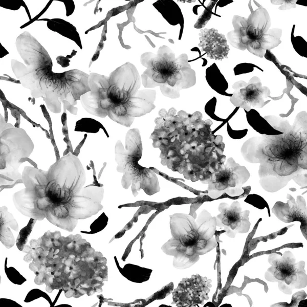 Seamless pattern watercolor sakura flowers 