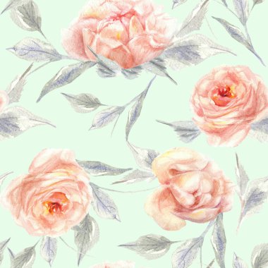 Gül çiçeklerinin kusursuz suluboya deseni