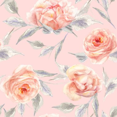 Gül çiçeklerinin kusursuz suluboya deseni