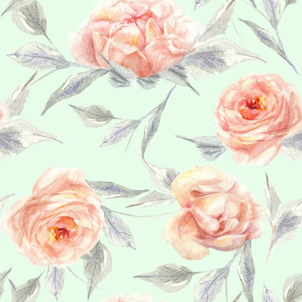 Gül çiçeklerinin kusursuz suluboya deseni