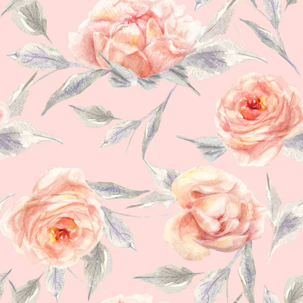 Gül çiçeklerinin kusursuz suluboya deseni