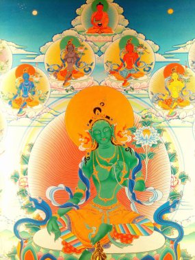 Om Tare Tuttare Ture Soha, Green Tara, who Tibetans also call Dolma, is commonly thought to be a Bodhisattva or Buddha of compassion and action, a protector who comes to our aid to relieve us of physical, emotional and spiritual suffering. clipart