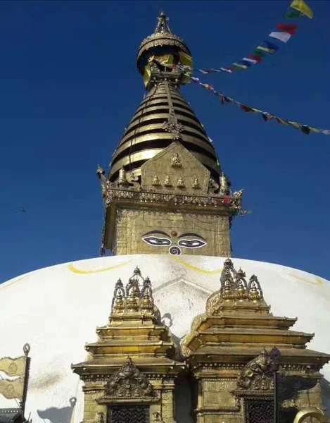 Swayambhunath Stupa Popularly Known Big Buddha Eyes Swayambhunath Ancient Religious — Stock Photo, Image