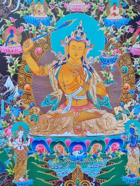 Manjushri Een Bodhisattva Die Wijsheid Vertegenwoordigt Zijn Mantra Symboliseert Ook — Stockfoto