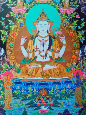 4 silahlı Chenrezig Bodhisattva bilgelik ve şefkat ve mükemmellik olduğunu. Güzel çamurlu sularda çiçek açar gibi görkemli lotus, şefkat bize acı dışarı getiriyor. Bu nedenle, her on yöne Buda mükemmellik doğarlar