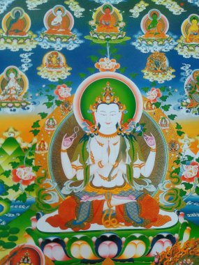4 silahlı Chenrezig Bodhisattva bilgelik ve şefkat ve mükemmellik olduğunu. Güzel çamurlu sularda çiçek açar gibi görkemli lotus, şefkat bize acı dışarı getiriyor. Bu nedenle, her on yöne Buda mükemmellik doğarlar