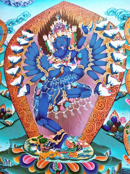 Hevajra 無上瑜伽タントラのプリンシパルの神々 の一つで 主にチベット仏教のサキャ系統で崇拝されています しかし Tangka Gelupa 系列によると印刷されました Hevajra の腕を持つし — ストック写真