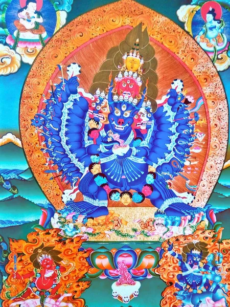 山塚は の駆逐艦やスレイヤー主の死の 文殊菩薩の怒りに燃えた明らかフォーム 山塚は猛烈なチベット瞑想神々 の一つ 彼についてのすべてが激しい 怒りに燃えた 恐ろしい外観 — ストック写真