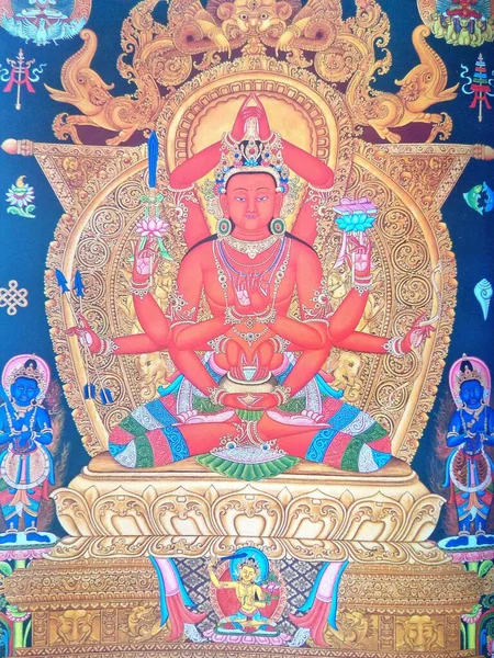 ナマサンジティとは 名前のチャント を意味する チベットでは山として知られ ブラッド文殊菩薩 知恵の菩薩の12番目の武装面です 彼はArya Manjushri Namasangitiタントラとして知られている神聖なテキストの具現化とVairocana仏の発散 — ストック写真