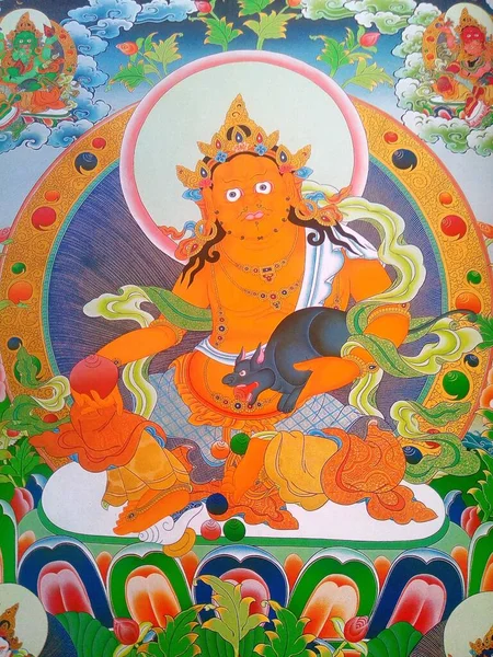 Zambhala是财富之神 也是Jewel Ratnasambhava家族的一员 在印度教神话中 Zambhala被称为Kubera 在Vajrayana Jambhala也被认为是Avalokitesvara或Chenrezig 的发源地 — 图库照片