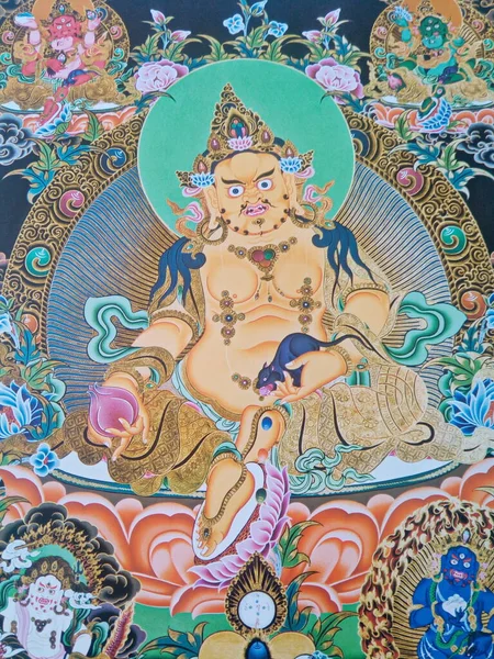 Zambhala是财富之神 也是Jewel Ratnasambhava家族的一员 在印度教神话中 Zambhala被称为Kubera 在Vajrayana Jambhala也被认为是Avalokitesvara或Chenrezig 的发源地 — 图库照片